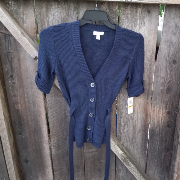 NWT Short Sleeved Belted Button Detail Cardigan Old Money Academia Career Preppy - Picture 2 of 13